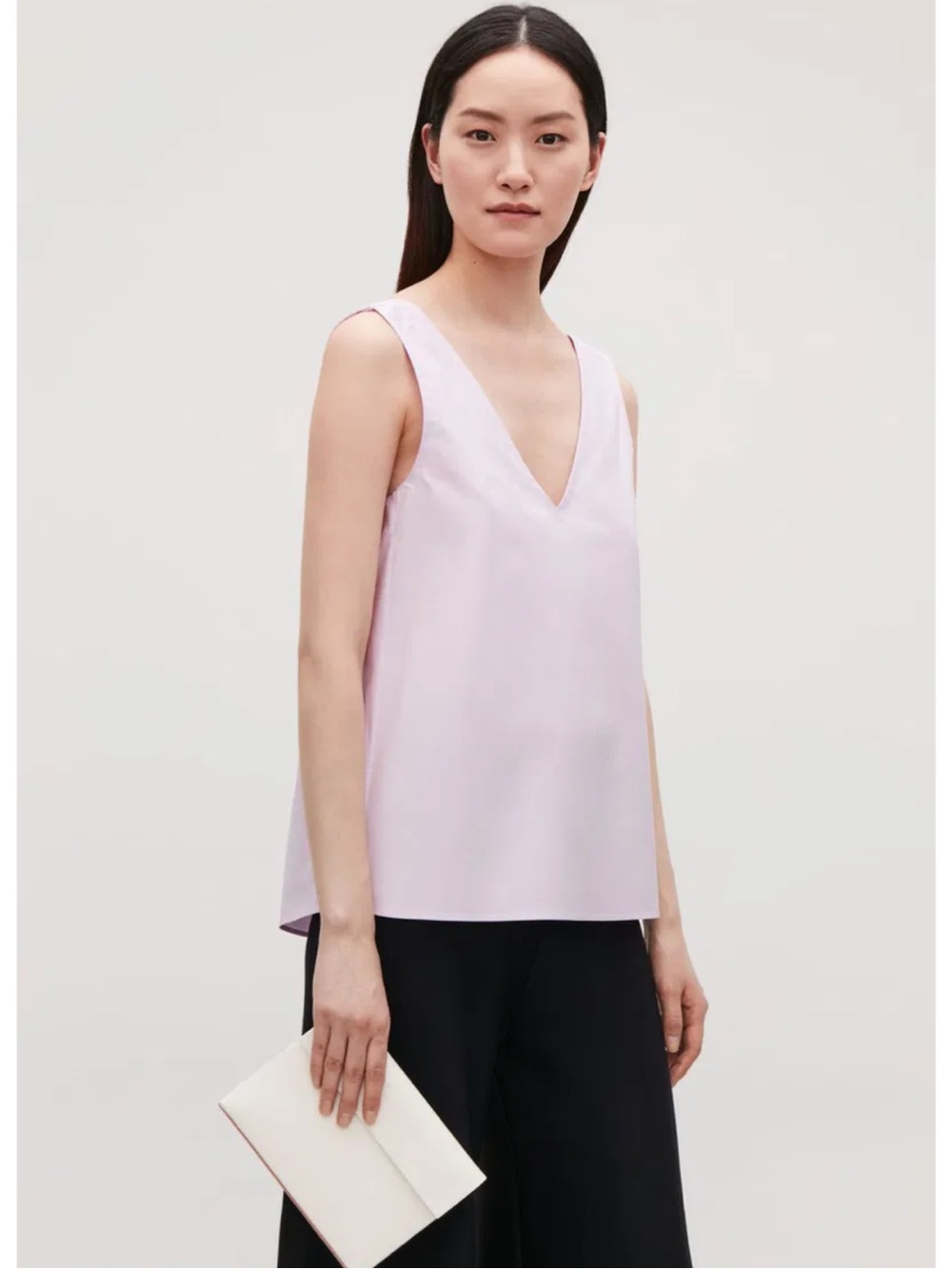 COS Low V-Neck Pleated Top in White
